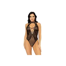 Leg Avenue Net and lace halter bodysuit - Боді, OS (чорний)