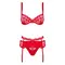 Obsessive Heartina set - еротичний комплект бюстгальтер, стрінги та пояс для панчіх, L/XL (червоний)