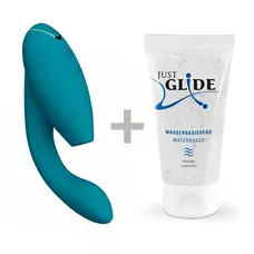 Womanizer Duo 2 + Лубрикант 50 мл - Вибратор с вакуумным стимулятором, 20.3х3.5 см (бирюзовый)