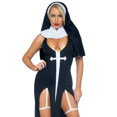 Leg Avenue-Sultry Sinner Black/White - Сексуальний костюм черниці, S