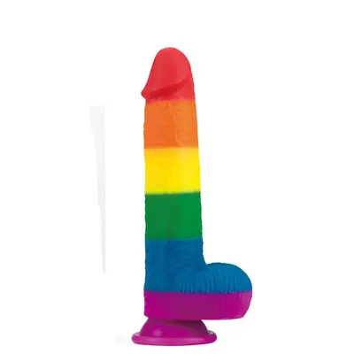 LoveToy 9'' Prider Dildo - радужный силиконовый фаллоимитатор с присоской, 22.5х4 см