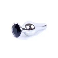 Boss Jewellery Silver Butt Plug Black - Анальна пробка з кристалом, 9,3х3 см (чорний)