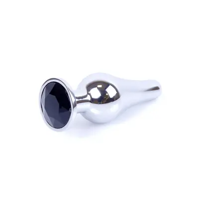 Boss Jewellery Silver Butt Plug Black - Анальна пробка з кристалом, 9,3х3 см (чорний)