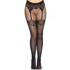 Leg Avenue - Fishnet tights with backseam - Мереживні чорні колготки, O/S