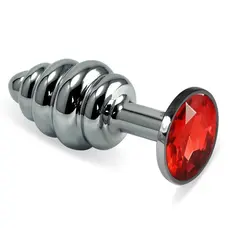 LoveToy Rosebud Spiral Metal Plug - витая металлическая анальная пробка с кристаллом, 6.85х2.95 см (красный)