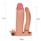 Pleasure X-Tender Vibrating Double Penis Sleeve Flesh Add 3" - Подвійна насадка на пеніс з вібрацією, 21 см (тілесний)