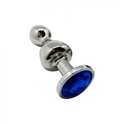 Wooomy Lollypop Double Ball Metal Plug M - Анальна пробка, 9.4х3.1 см (синій)