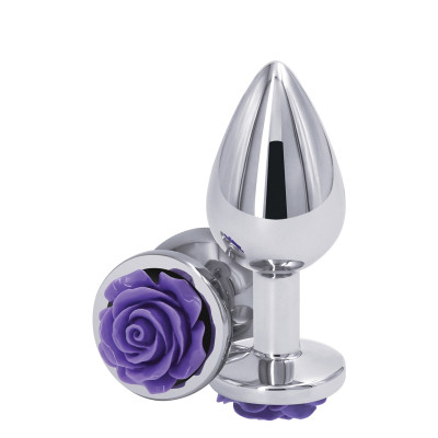 Ns Novelties Rose Buttplug M - Анальная пробка, 7,5х3,5 см, (серебристая с фиолетовым)
