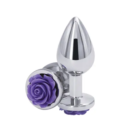 Ns Novelties Rose Buttplug M - Анальная пробка, 7,5х3,5 см, (серебристая с фиолетовым)