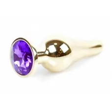 Boss Jewellery Gold Butt Plug Purple - Анальна пробка з кристалом, 9,5х3 см (фіолетовий)