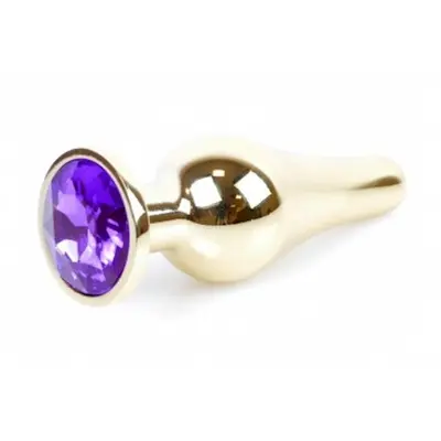 Boss Jewellery Gold Butt Plug Purple - Анальна пробка з кристалом, 9,5х3 см (фиолетовый)