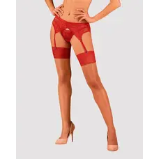 Obsessive Lacelove stockings - сексуальні панчохи з мереживом, XL/XXL (червоний)