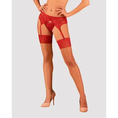 Obsessive Lacelove stockings - сексуальные чулки с кружевом, XL/XXL (красный)