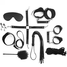 Art of Sex - BDSM Set Leather - Набір BDSM 10 предметів їхньої натуральної шкіри (чорний)
