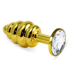 LoveToy Gold Spiral Plug Clear - Золотистая анальная пробка с кристаллом, 6.9х3 см (прозрачный)