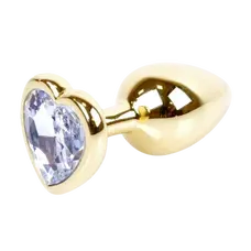 Boss Jewellery Gold Heart Plug Clear - Анальна пробка з кристалом, 7х2,7 см (прозорий)