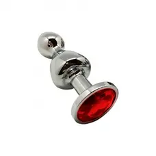 Wooomy Lollypop Double Ball Metal Plug M - Анальная пробка, 9.4х3.1 см (красный)