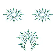 Petits Joujoux Gloria set of 3 Green/Blue - пэстис из кристаллов, украшение на грудь и вульву, (зеленый)