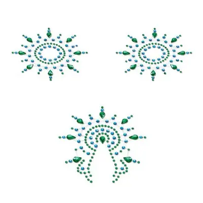 Petits Joujoux Gloria set of 3 Green/Blue - пэстис из кристаллов, украшение на грудь и вульву, (зеленый)