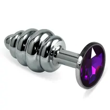 LoveToy Rosebud Spiral Metal Plug - витая металлическая анальная пробка с кристаллом, 6.85х2.95 см (фиолетовый)