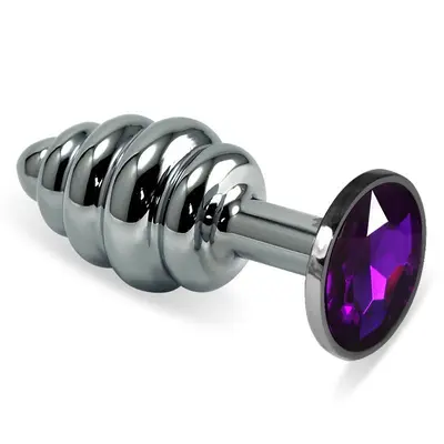 LoveToy Rosebud Spiral Metal Plug - кручена металева анальна пробка з кристалом, 6.85х2.95 см (фіолетовий)