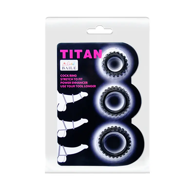 LyBaile Titan Cock Ring Set набір рельєфних ерекційних кілець різного діаметру, 3 шт.