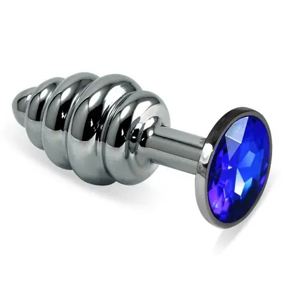 LoveToy Rosebud Spiral Metal Plug - витая металлическая анальная пробка с кристаллом, 6.85х2.95 см (синий)