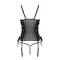 Passion Malwia Corset - Сетчатый корсет из эко-кожи с люверсами и съемными пажами, 4XL/5XL