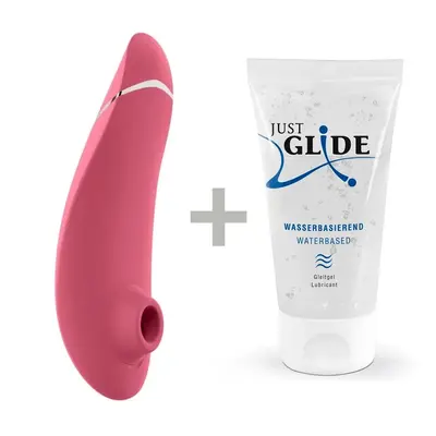 Womanizer Premium 2 + Лубрикант 50 мл - Інноваційний кліторальний вакуумний стимулятор, 15.5х3.5 см (малиновий)