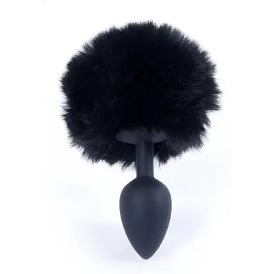Boss Jewellery Silicon PLUG Bunny Tail Black - Анальна пробка з хвостом, 6,5х2,7 см (чорний)