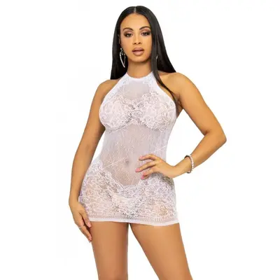 Leg Avenue-Rhinestone halter mini dress White - Короткое сетчатое платье, OS (белый)