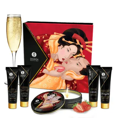 Shunga Geisha Secrets Sparkling Strawberry Wine - Набір інтимної косметики з ароматом полуничного ігристого вина