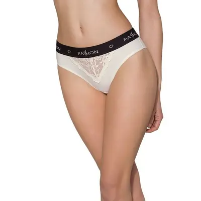 Passion PS001 Panties - Трусики с широкой резинкой и кружевом (бежевые, размер S)
