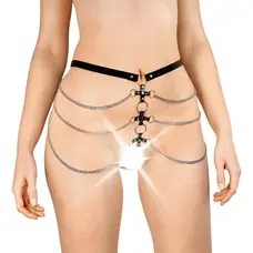 Сексуальные кожаные трусики украшенные цепями Art of sex - Cross, L-2XL