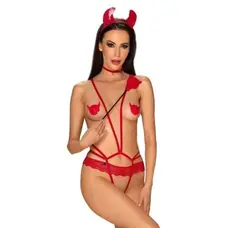 Obsessive Evilia teddy red L/XL - Жіночий костюм диявола
