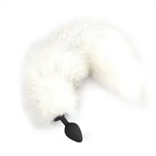 Силіконова анальна пробка з хвостом Art of Sex White fox, M