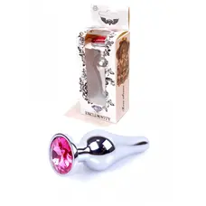 Boss Jewellery Silver Butt Plug Pink - Анальна пробка із кристалом, 9,3х3 см (сріблястий)