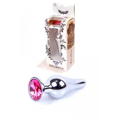 Boss Jewellery Silver Butt Plug Pink - Анальна пробка із кристалом, 9,3х3 см (сріблястий)