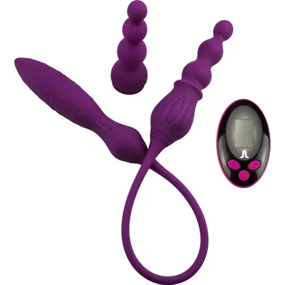 Adrien Lastic AD-2X - Вібратор двосторонній з пультом LRS, 58.5х3.2 см (фіолетовий)