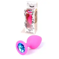 Boss Silikon Plug Jewellery Pink Medium - Анальная пробка с кристаллом, 8х3.5 см (розовый с голубым)