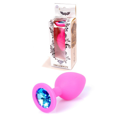Boss Silikon Plug Jewellery Pink Medium - Анальная пробка с кристаллом, 8х3.5 см (розовый с голубым)
