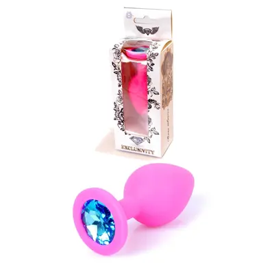 Boss Silikon Plug Jewellery Pink Medium - Анальная пробка с кристаллом, 8х3.5 см (розовый с голубым)