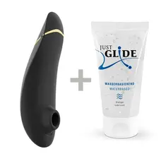 Womanizer Premium 2 + Лубрикант 50 мл - Инновационный клиторальный вакуумный стимулятор, 15х3.5 см (чёрный)