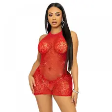 Leg Avenue-Rhinestone halter mini dress Red - Коротка сітчаста сукня, OS (червоний)