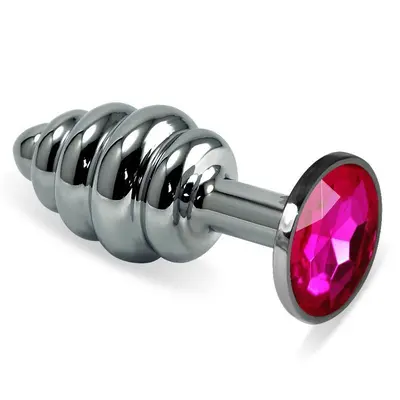 LoveToy Rosebud Spiral Metal Plug - витая металлическая анальная пробка с кристаллом, 6.85х2.95 см (фуксия)