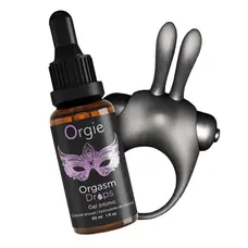 Набор возбуждающие капли для клитора + виброкольцо Orgie Orgasmic Bunny