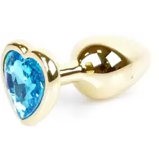 Boss Jewellery Gold Heart Plug Light Blue - Анальна пробка з кристалом, 7х2,7 см (блакитний)