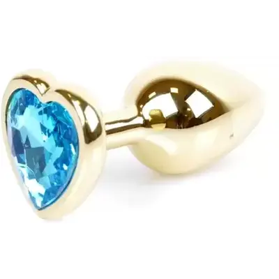 Boss Jewellery Gold Heart Plug Light Blue - Анальна пробка з кристалом, 7х2,7 см (блакитний)