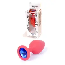 Boss Silikon Plug Jewellery Red Medium - Анальна пробка із кристалом, 8х3.5 см (червоний з синім)