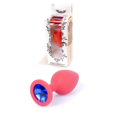 Boss Silikon Plug Jewellery Red Medium - Анальная пробка с кристаллом, 8х3.5 см (красный с синим)